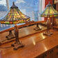 Pair of Tiffany style stained glass table lamps, octagonal shades