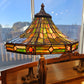 Pair of Tiffany style stained glass table lamps, octagonal shades