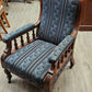 Pair of Victorian chairs on wheels, dark green striped upholstery