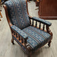 Pair of Victorian chairs on wheels, dark green striped upholstery