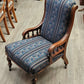 Pair of Victorian chairs on wheels, dark green striped upholstery