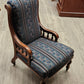 Pair of Victorian chairs on wheels, dark green striped upholstery