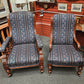 Pair of Victorian chairs on wheels, dark green striped upholstery