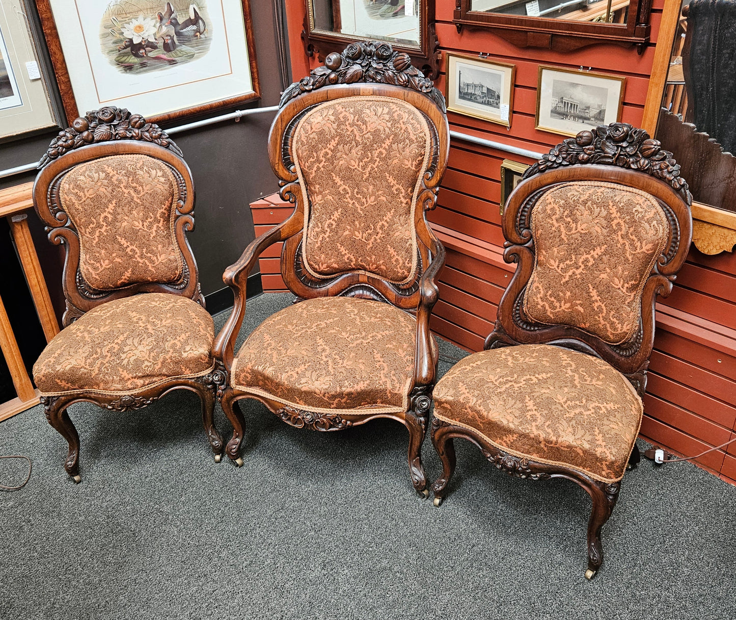 Set of 3 rosewood Renaissance Revival chairs