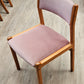 Set of 6 teak chairs, low back, pink seats