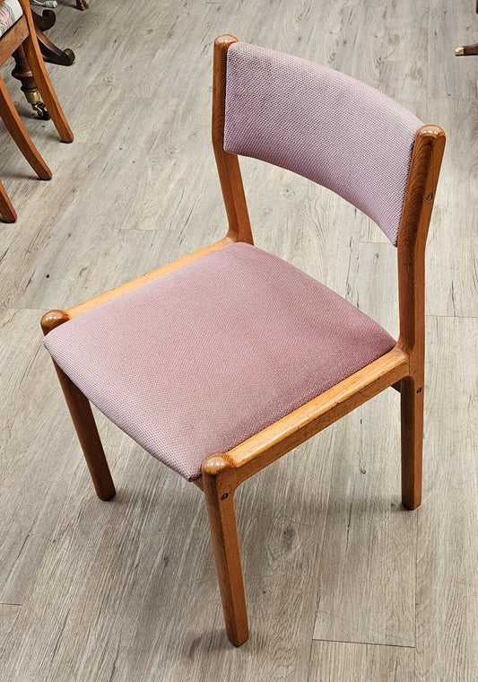 Set of 6 teak chairs, low back, pink seats