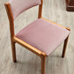 Set of 6 teak chairs, low back, pink seats