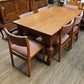 Set of 6 teak chairs, low back, pink seats