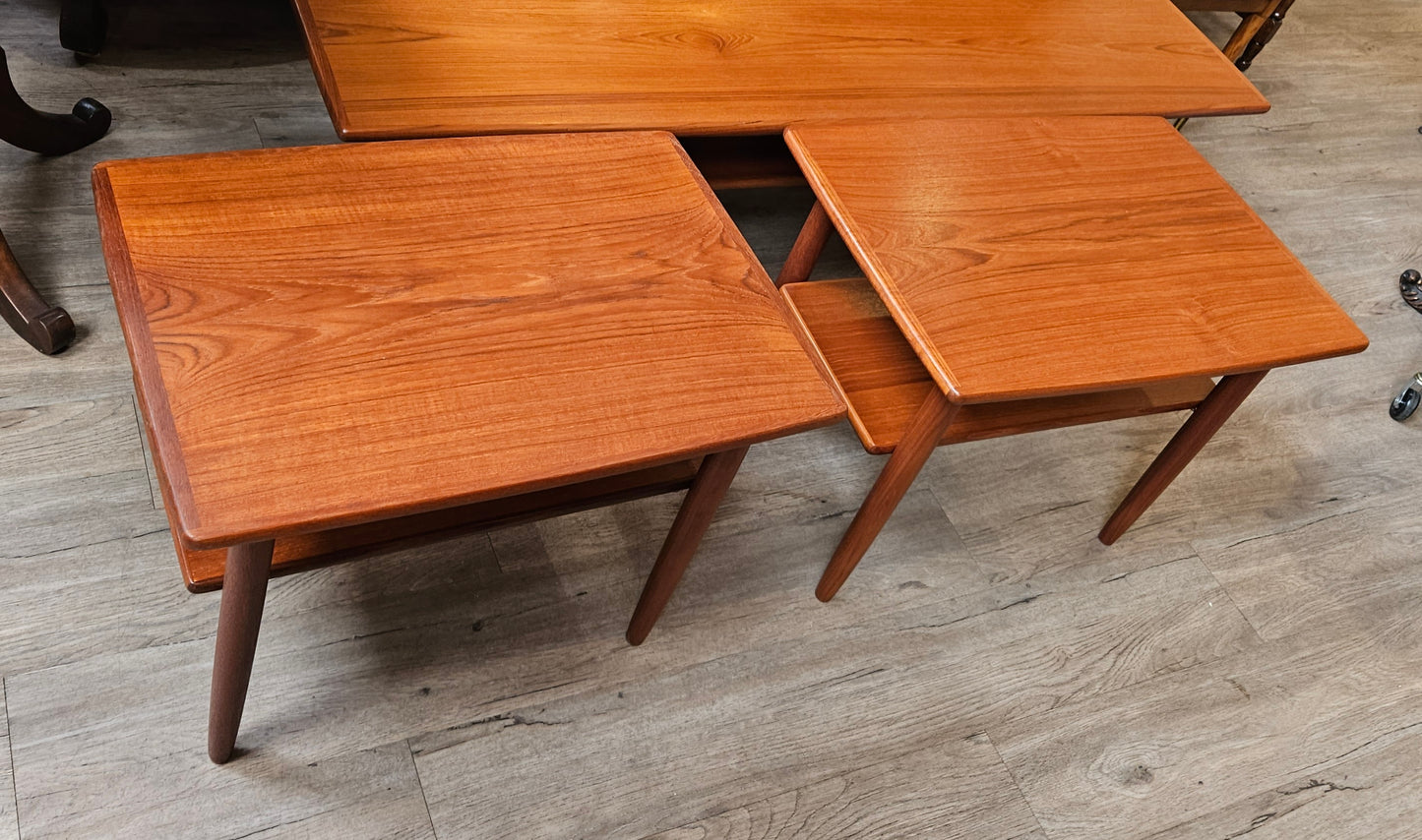 Pair of Teak side tables with shelf