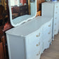 Long dresser with mirror, painted white