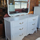 Long dresser with mirror, painted white