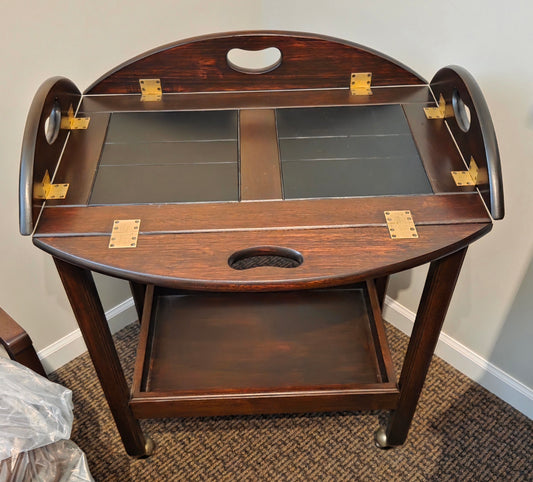 Bar cart on wheels, flip out side flaps