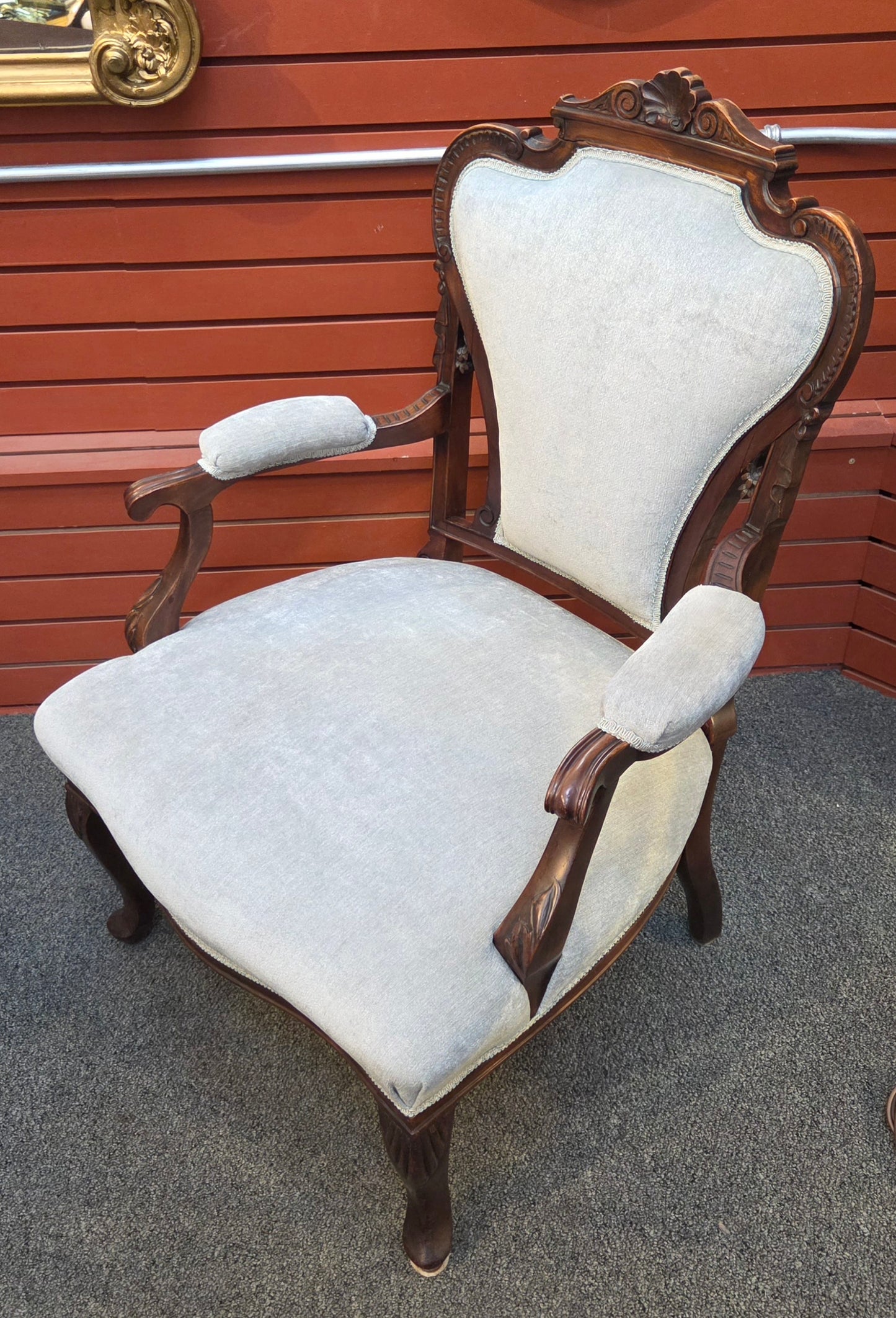 Pair of Victorian upholstered arm chairs
