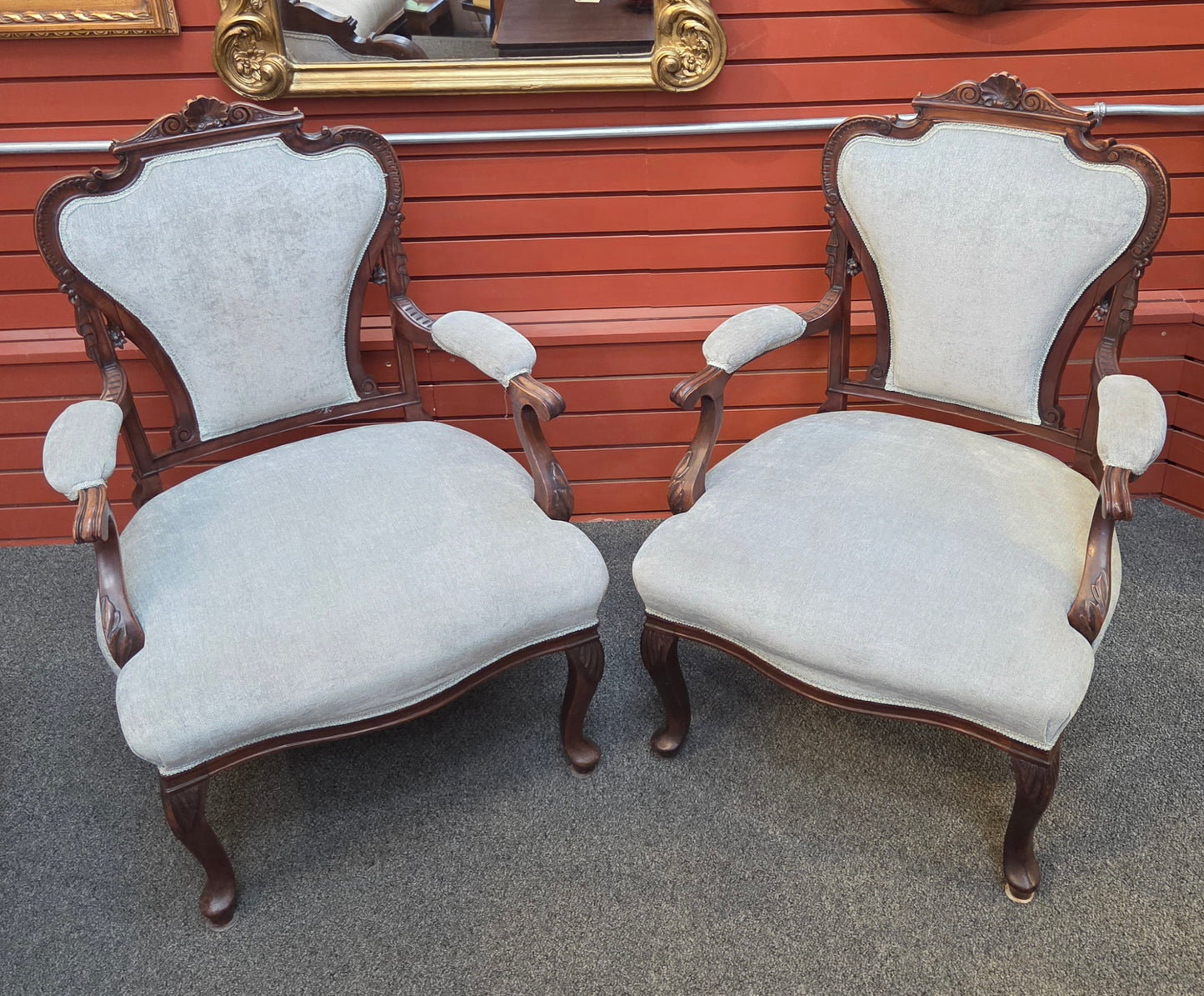Pair of Victorian upholstered arm chairs
