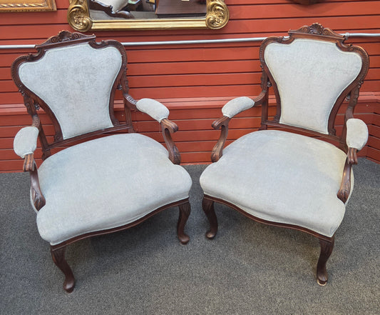 Pair of Victorian upholstered arm chairs