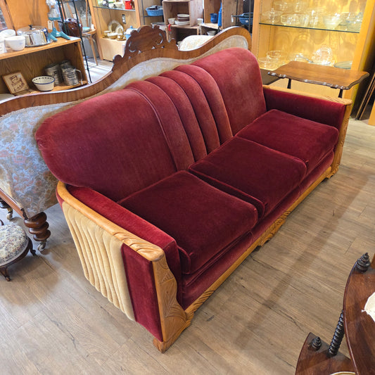Art deco sofa, burgundy upholstery