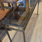 Sofa table, bronzed iron frame, bevelled glass top