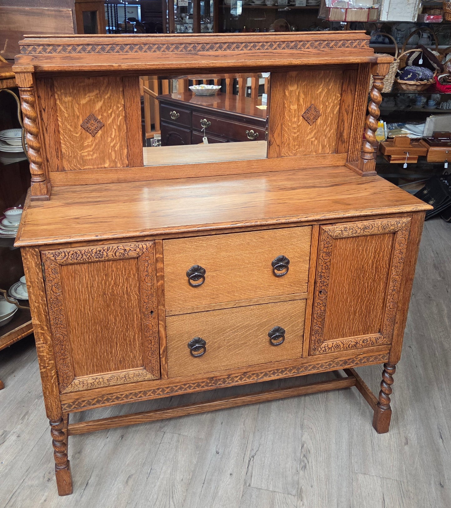 Golden oak barley twist sideboard