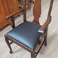 Set of 6 oak dining chairs, black leather seats