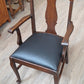 Set of 6 oak dining chairs, black leather seats