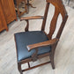 Set of 6 oak dining chairs, black leather seats