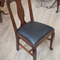 Set of 6 oak dining chairs, black leather seats