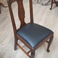 Set of 6 oak dining chairs, black leather seats
