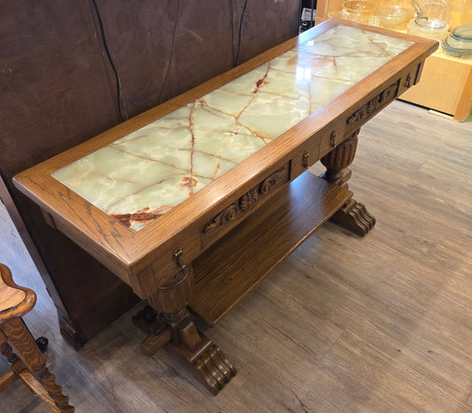 Oak console/hall table with inset marble/stone top