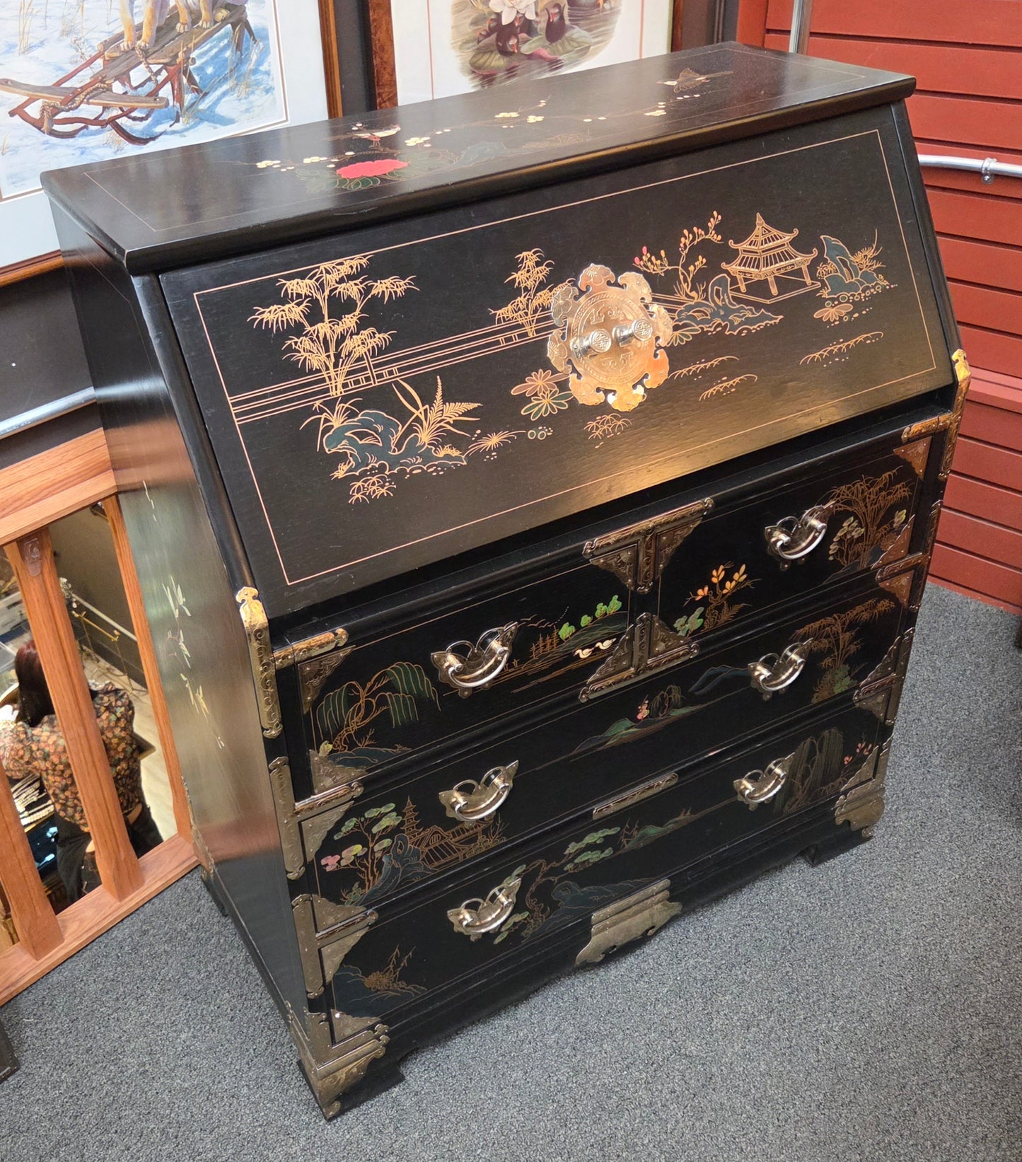 Vintage Chinoiserie drop-front desk
