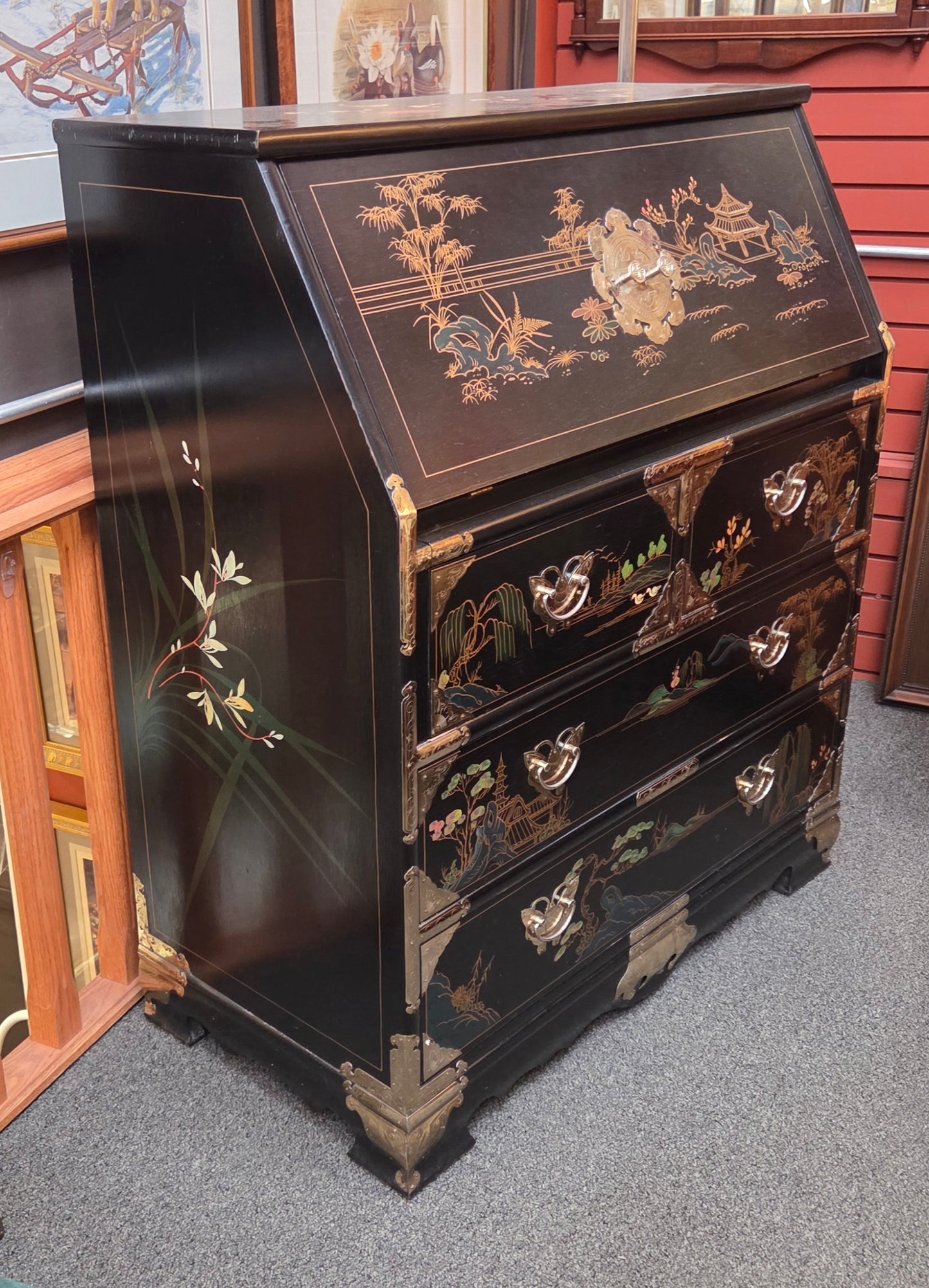 Vintage Chinoiserie drop-front desk