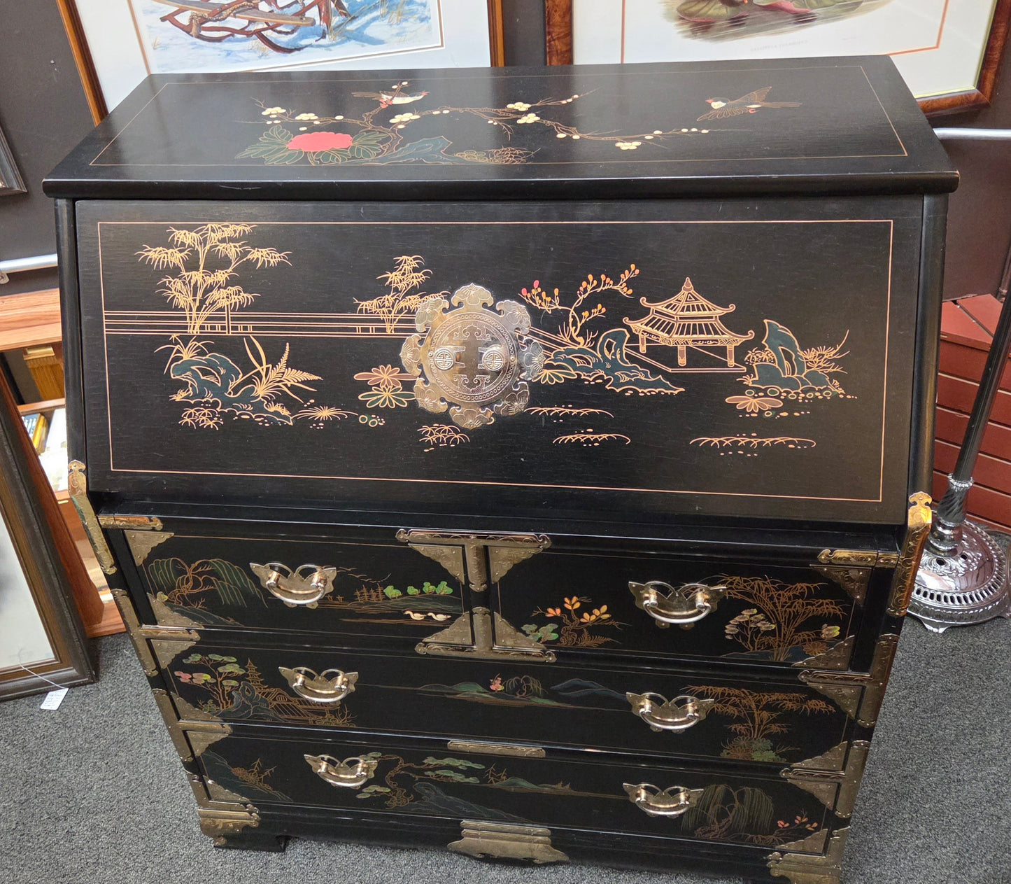 Vintage Chinoiserie drop-front desk