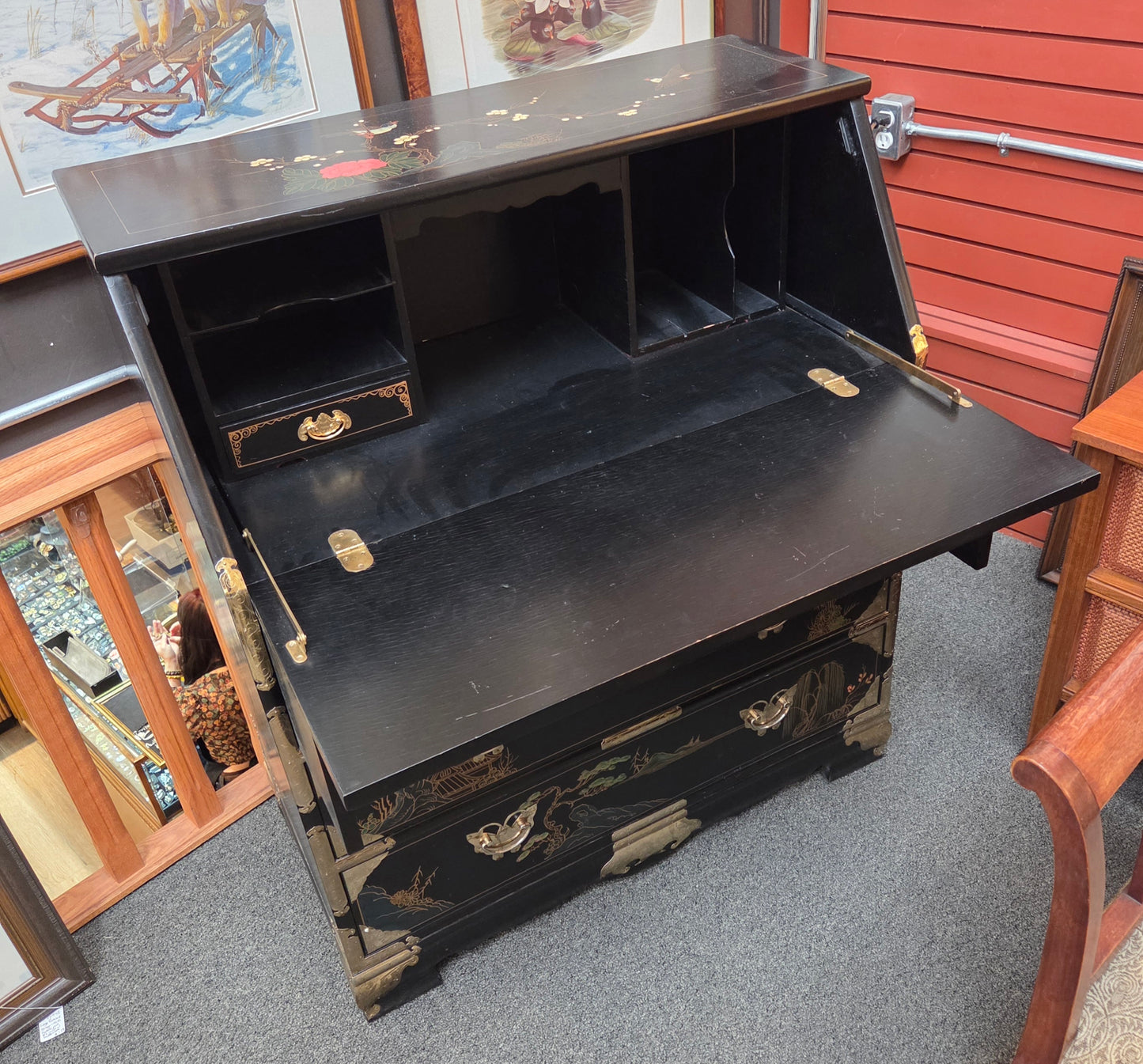 Vintage Chinoiserie drop-front desk