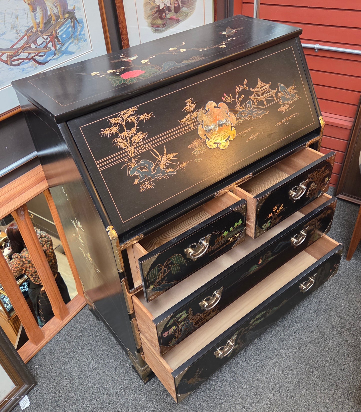 Vintage Chinoiserie drop-front desk