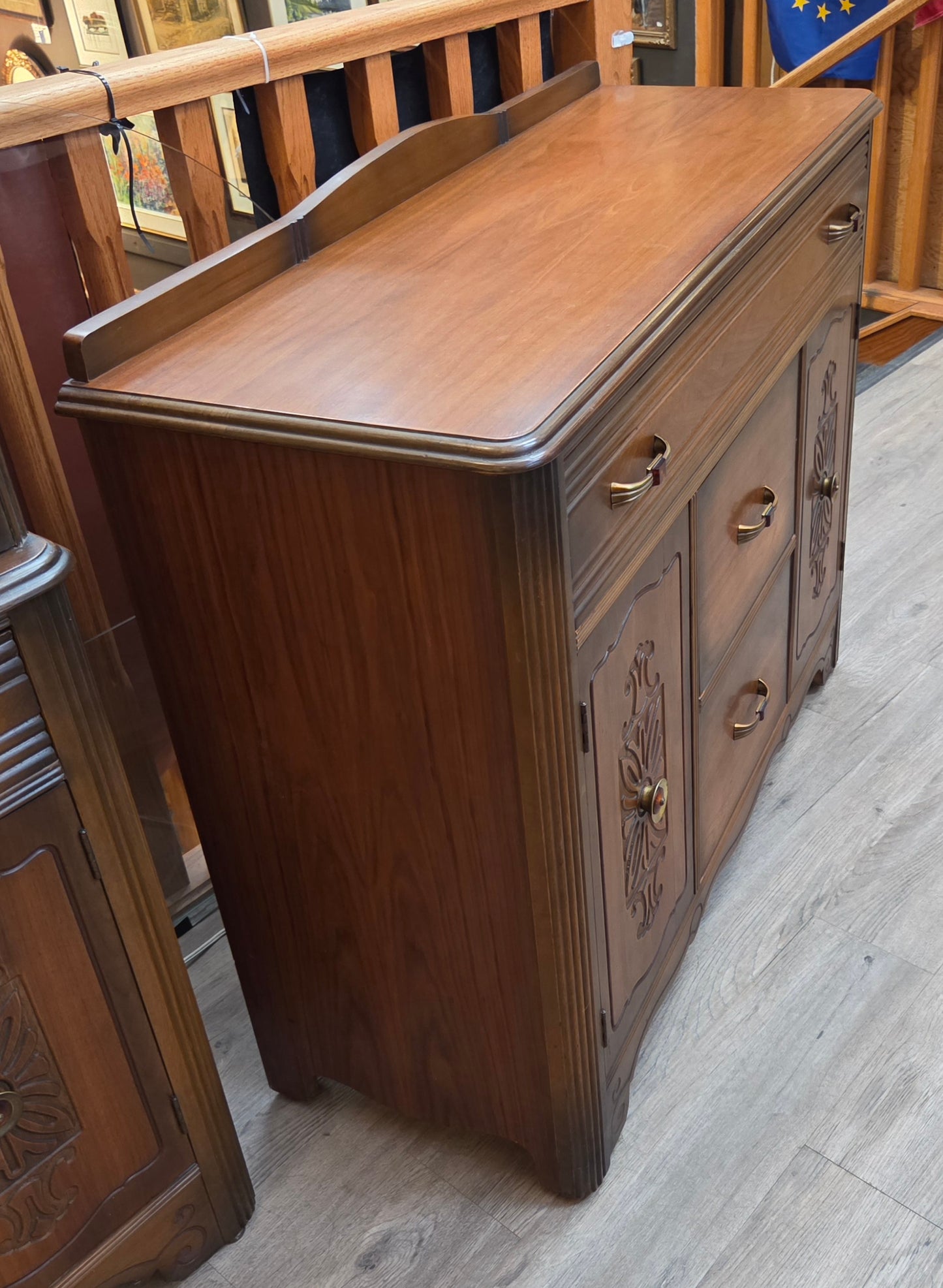 Walnut sideboard, bakelite handles