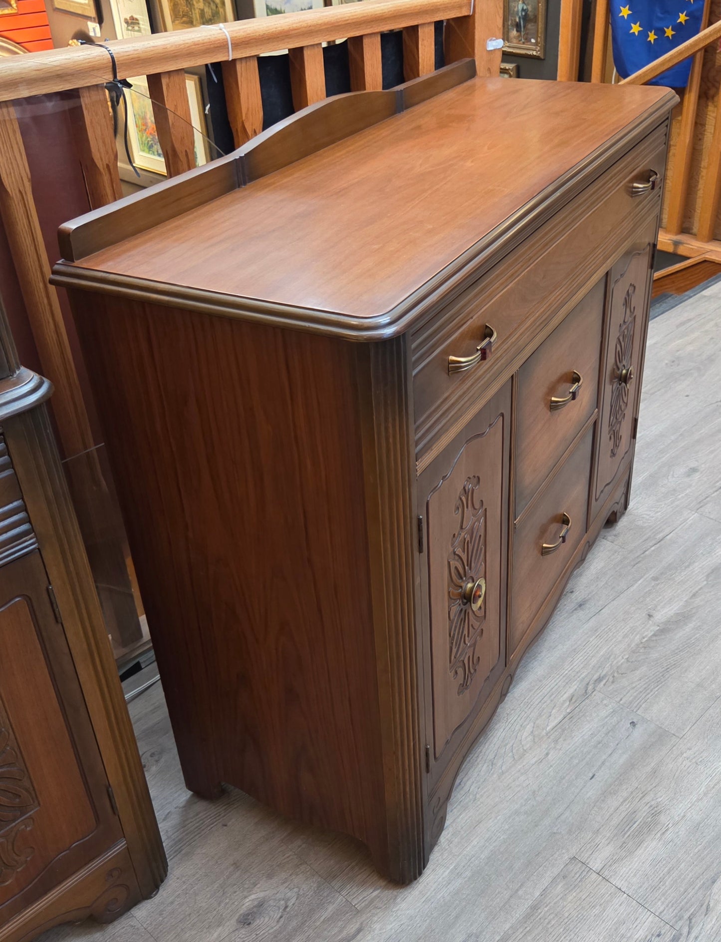 Walnut sideboard, bakelite handles