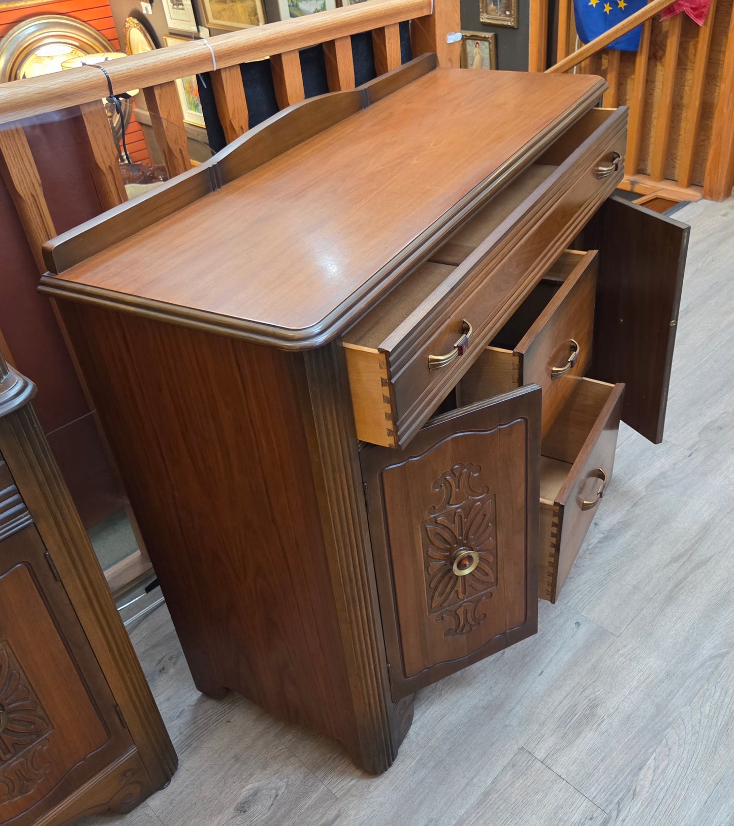 Walnut sideboard, bakelite handles