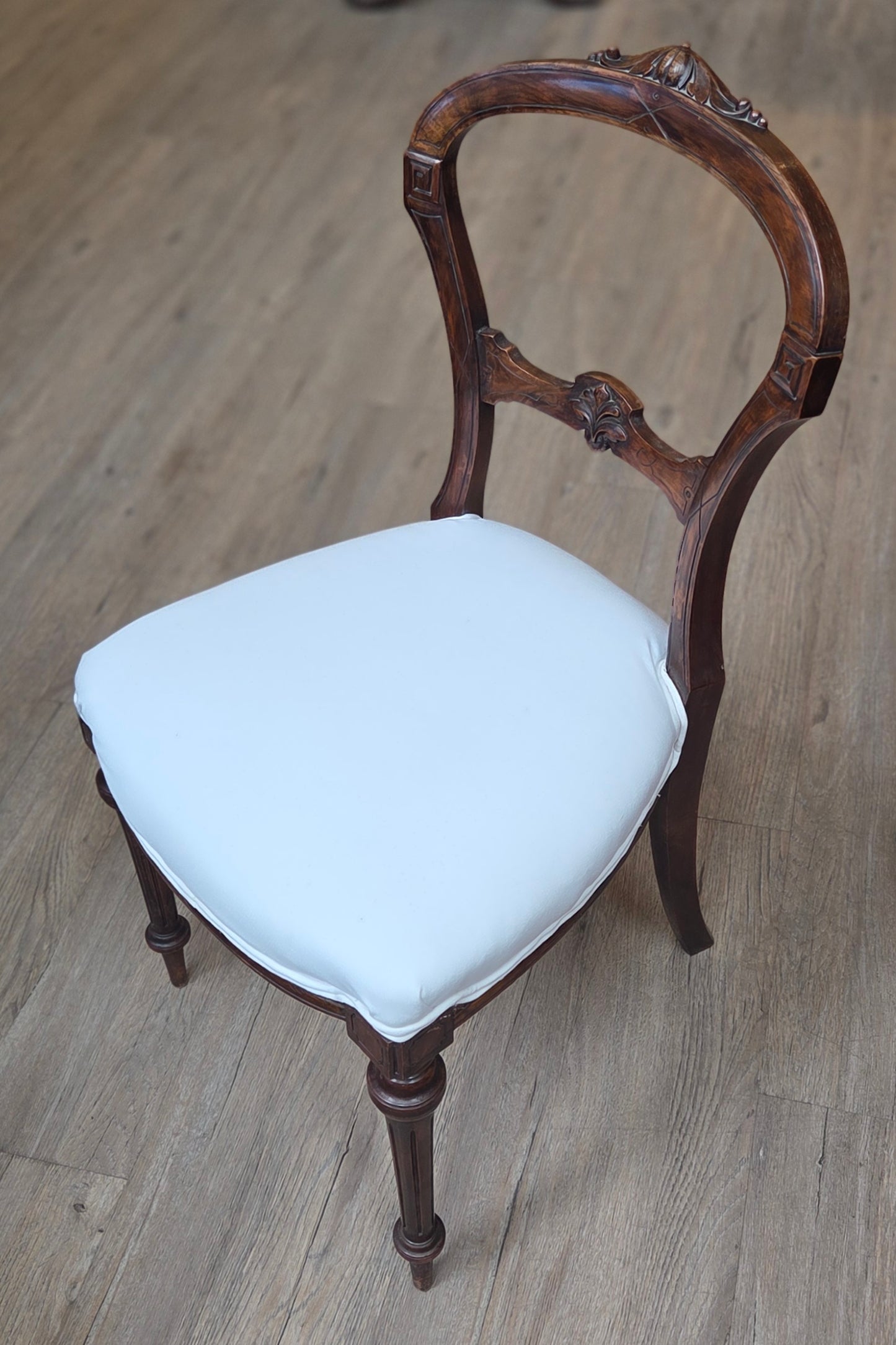 Round backed chair, Victorian, white upholstered seat