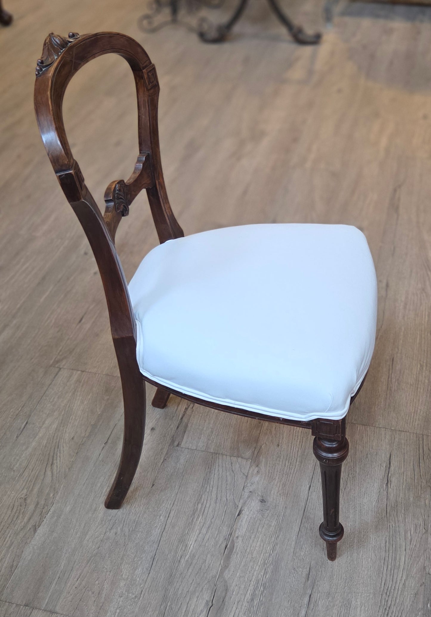 Round backed chair, Victorian, white upholstered seat