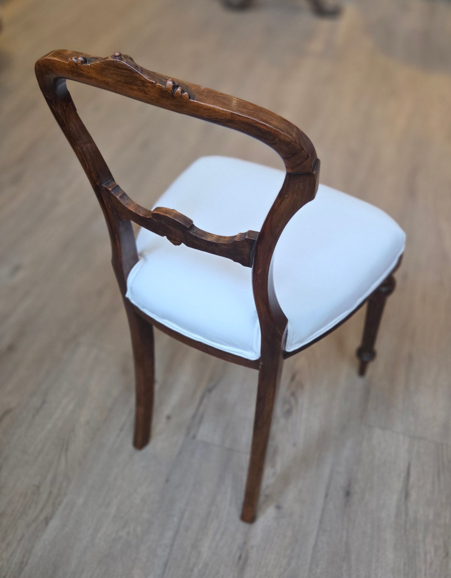 Round backed chair, Victorian, white upholstered seat