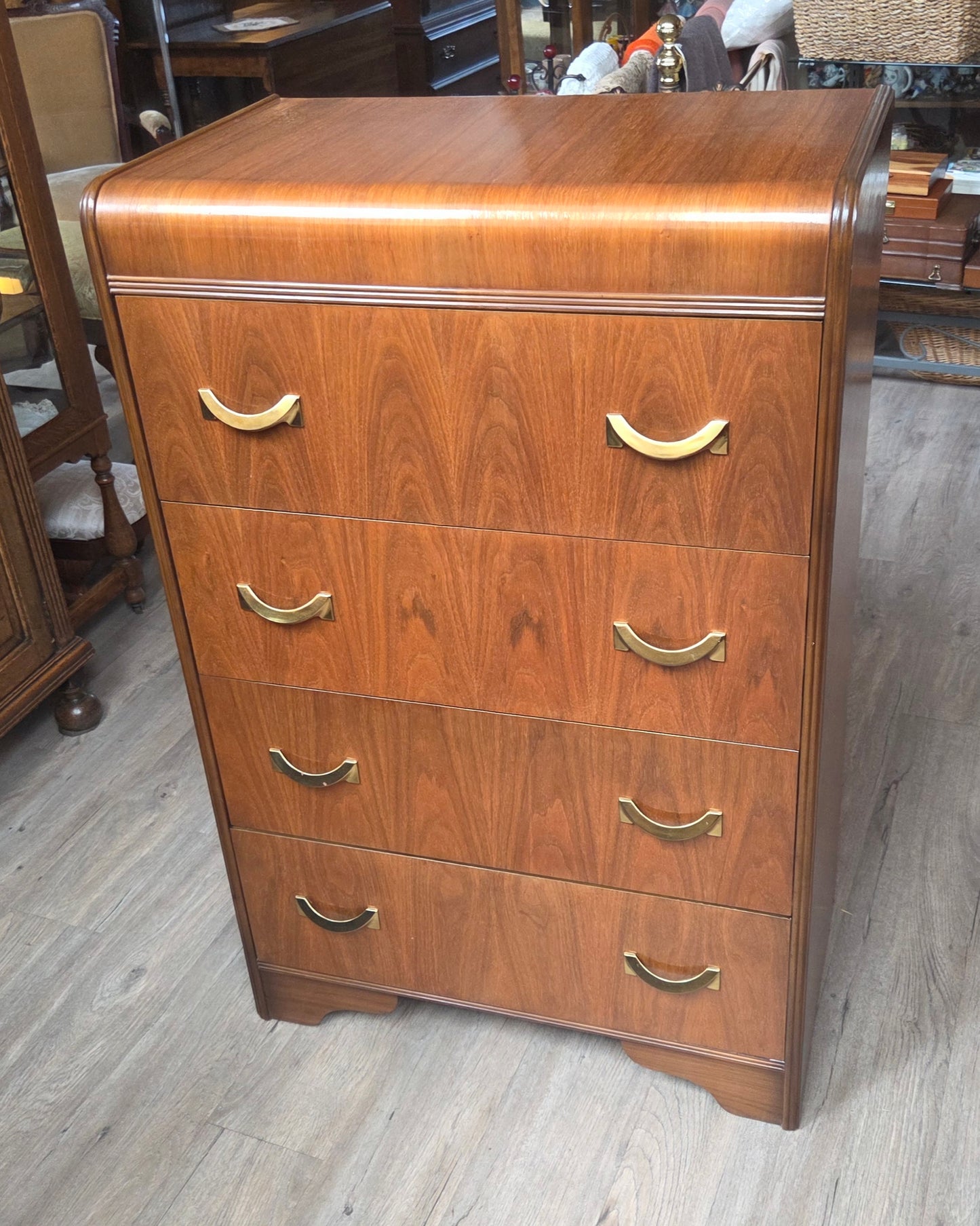 Waterfall highboy, brass handles