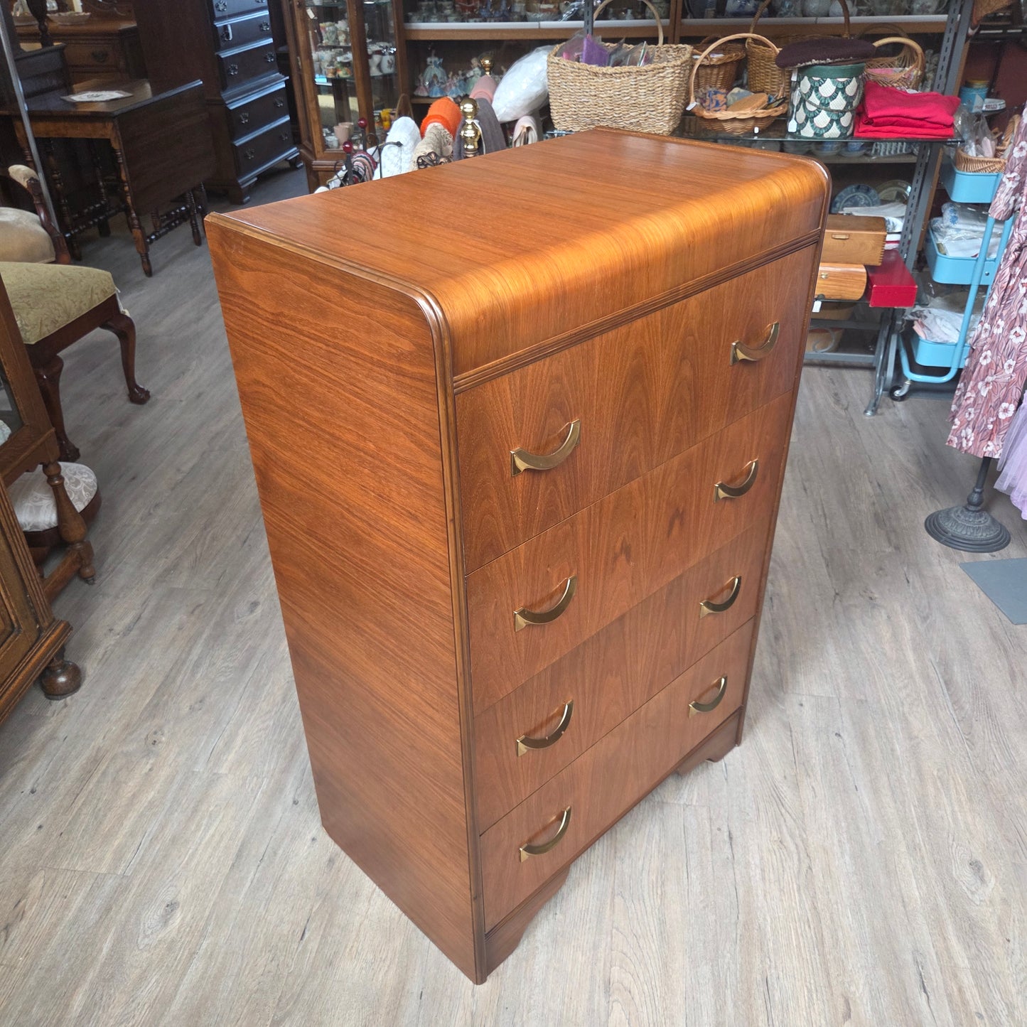 Waterfall highboy, brass handles