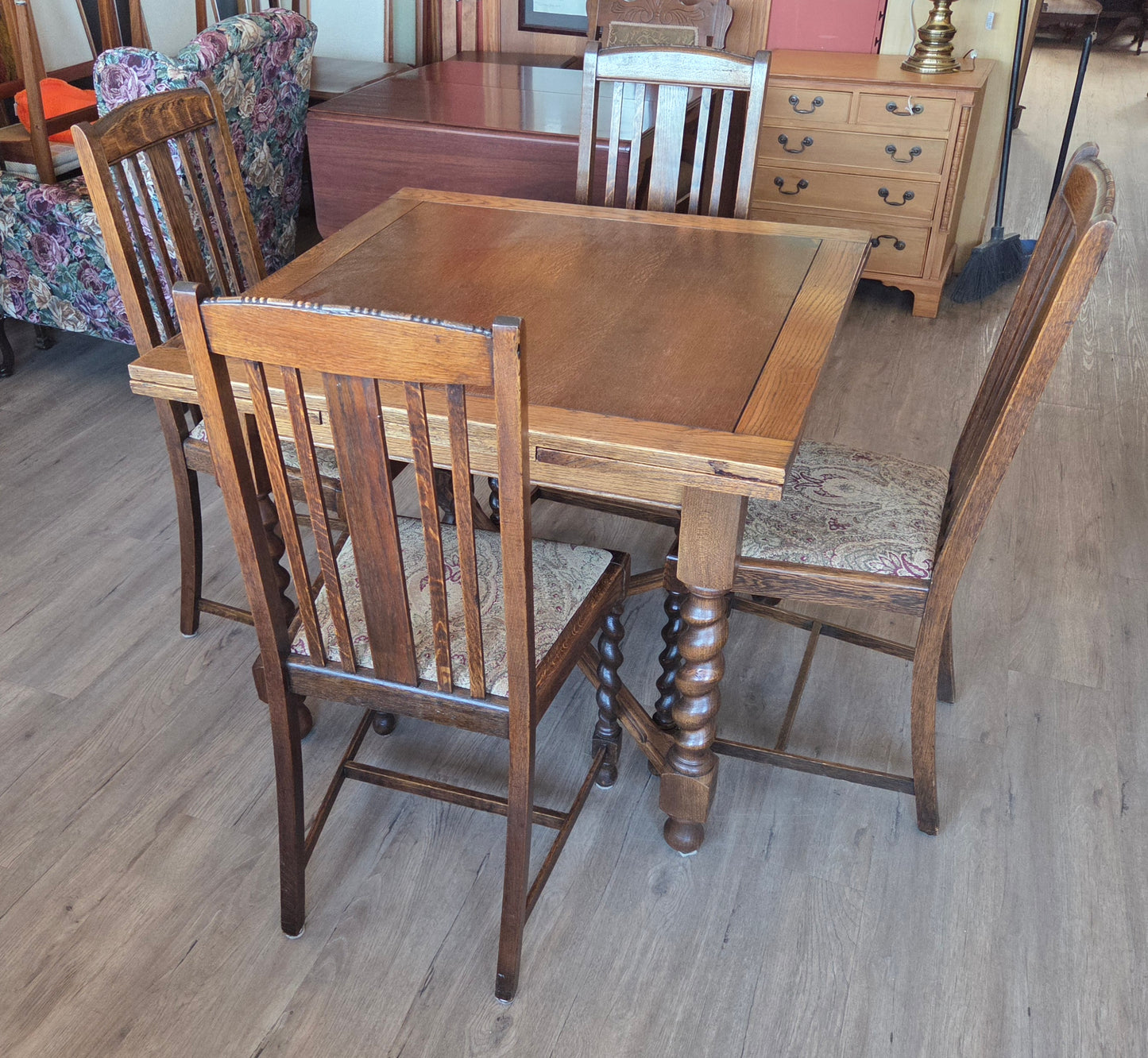 Antique barley twist "bistro" table plus 4 chairs