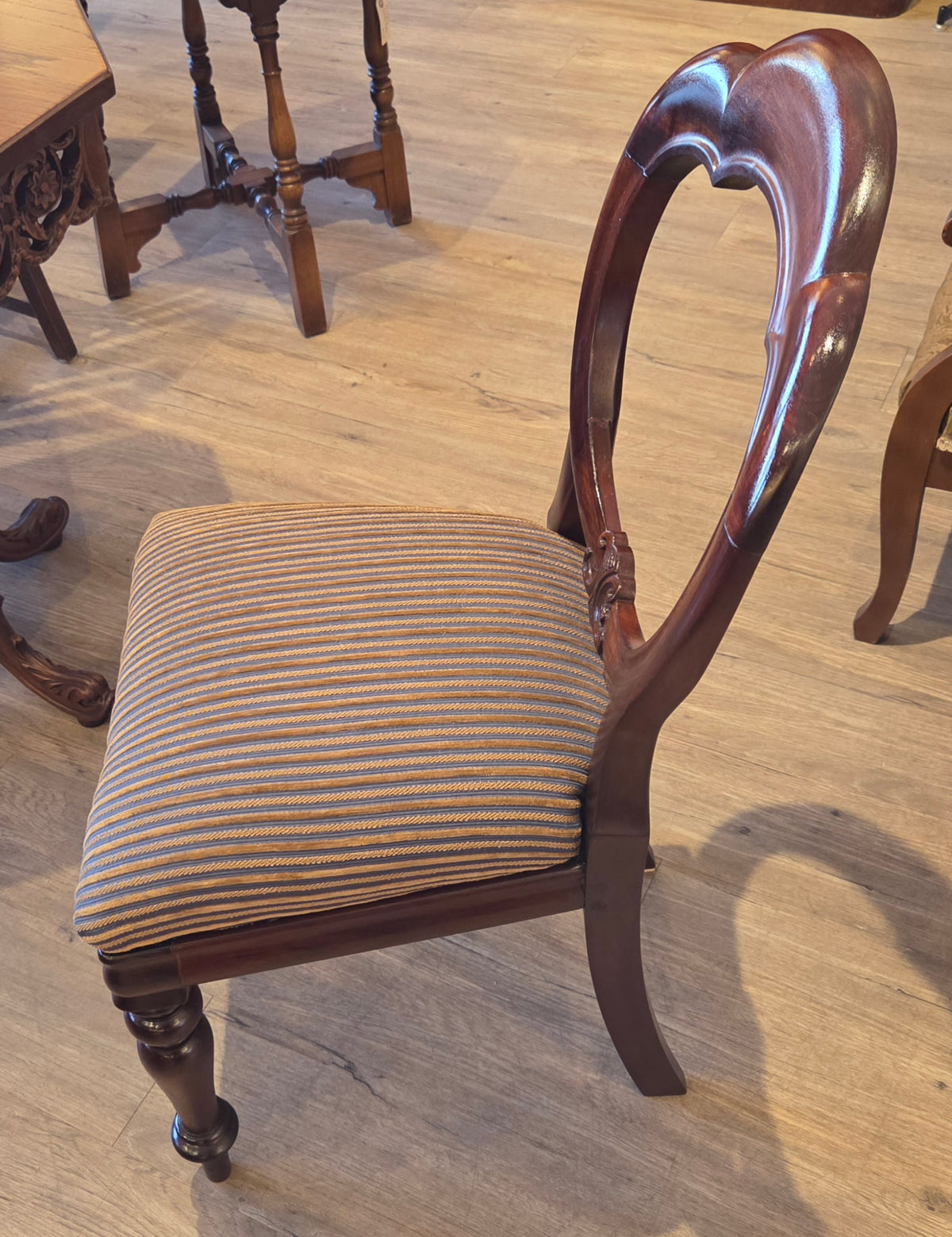 Victorian mahogany balloon backed chair, refurbished