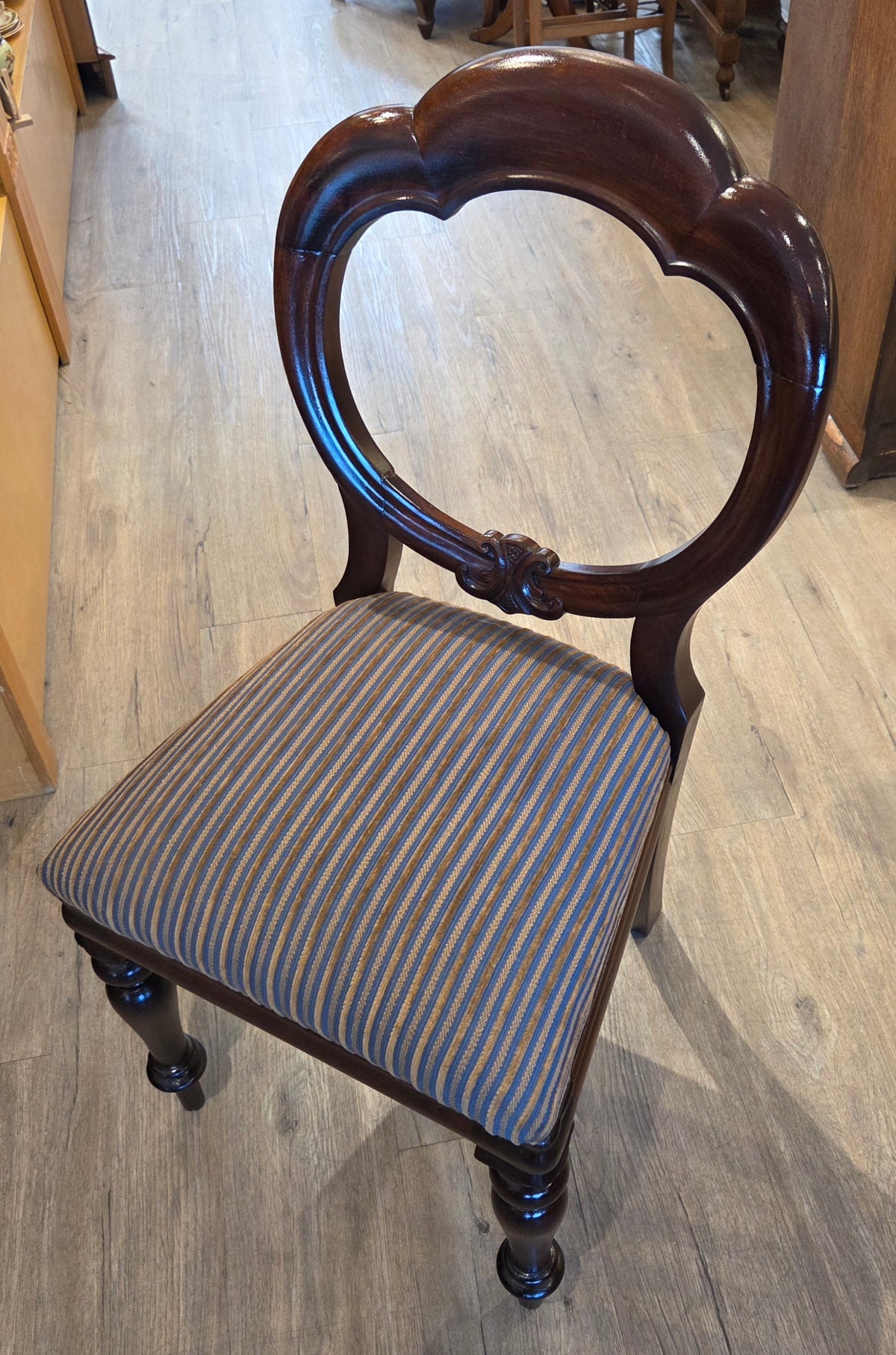 Victorian mahogany balloon backed chair, refurbished