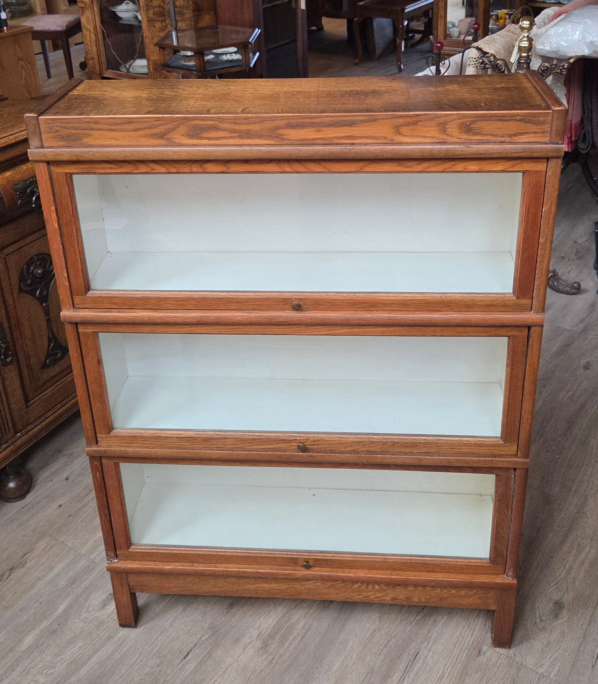 Three level lawyer's bookcase, oak