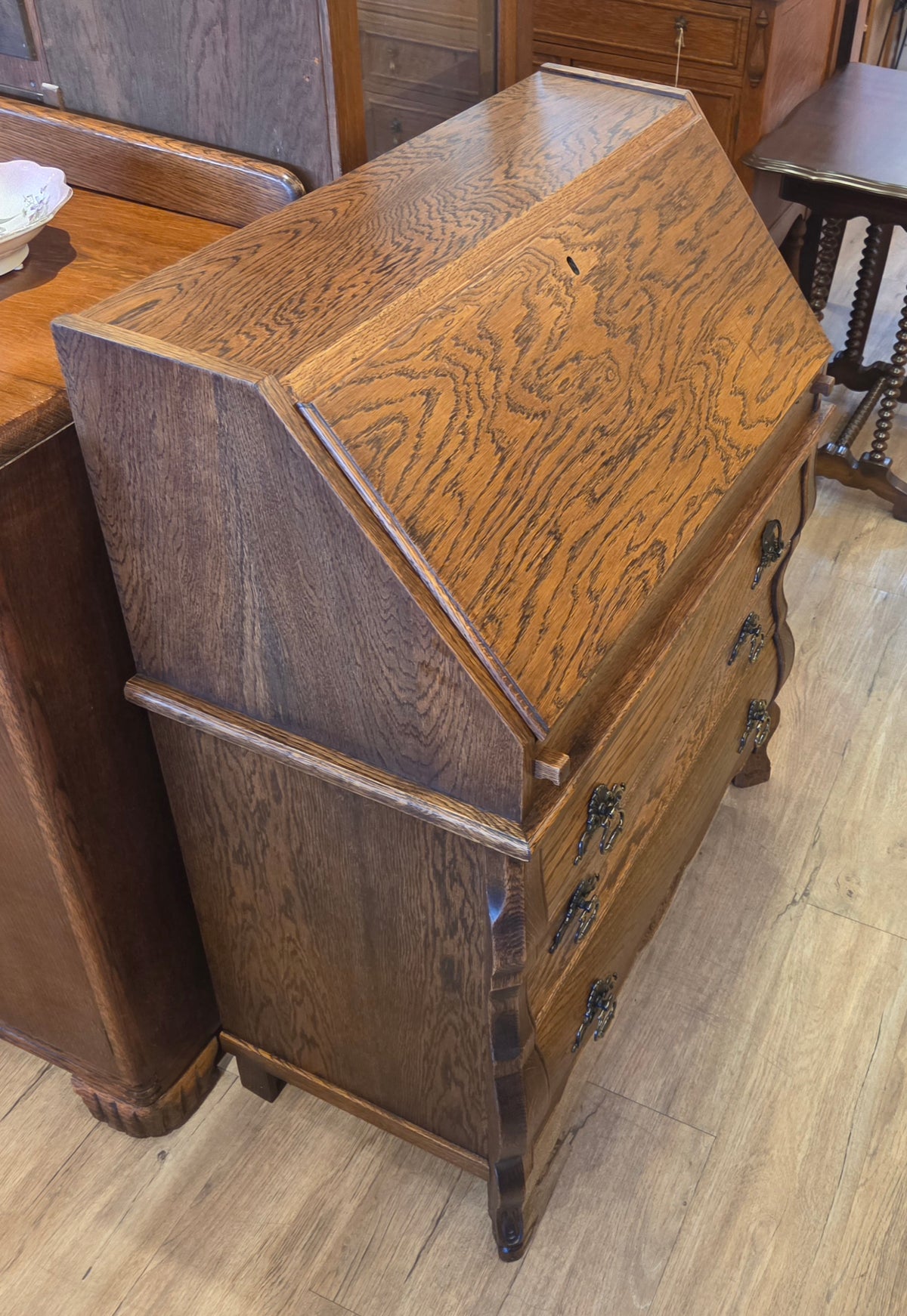 Dark oak drop front desk