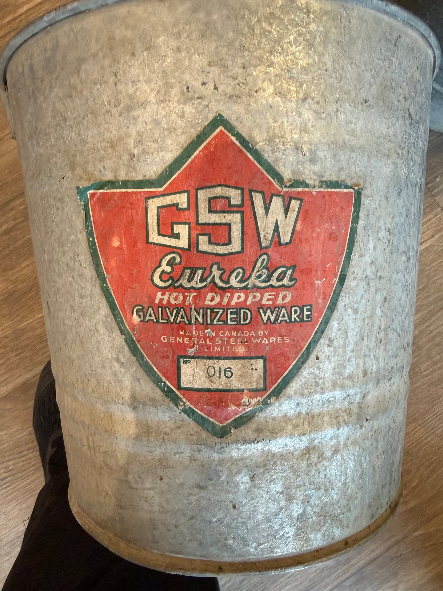 Vintage Metal pail, Galvanized Steel, Bucket, GSW, General Steel Wares