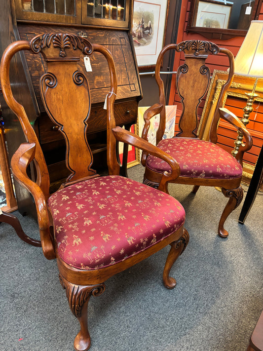 Pair of Carved Drexel Fruitwood Chairs, Vintage and Sturdy