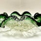 Murano, Art Glass, bowl, Ashtray, Bullicante, Controlled Bubbles, MCM, Quilted, Green, Gold, Silver