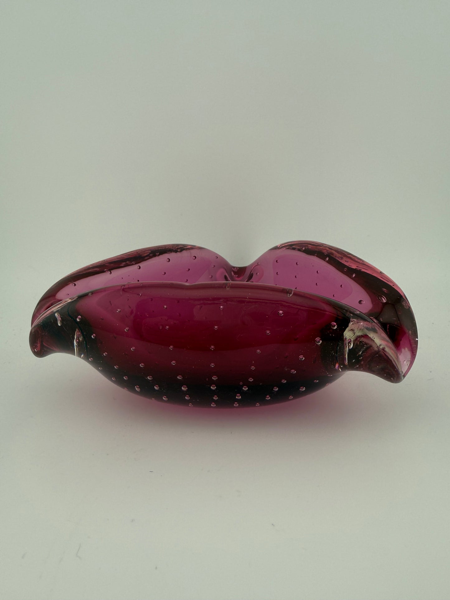 Mid-century Modern, Murano, Art Glass, Three Cornered, Pink, Glass, Bowl